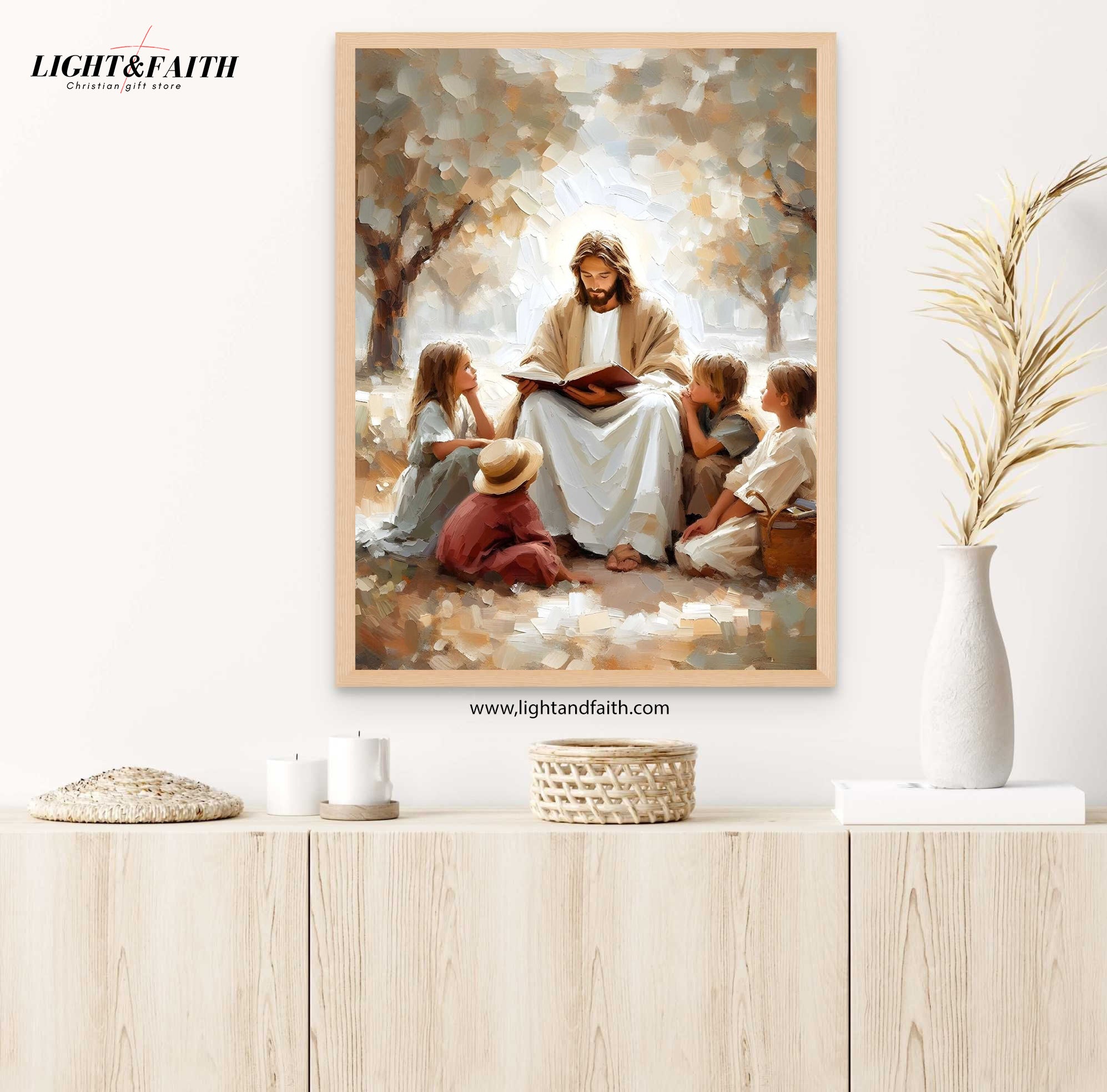 Jesus Teaching Children Poster, Christian Art for Kids, Jesus with Children Art, Bible Art Poster